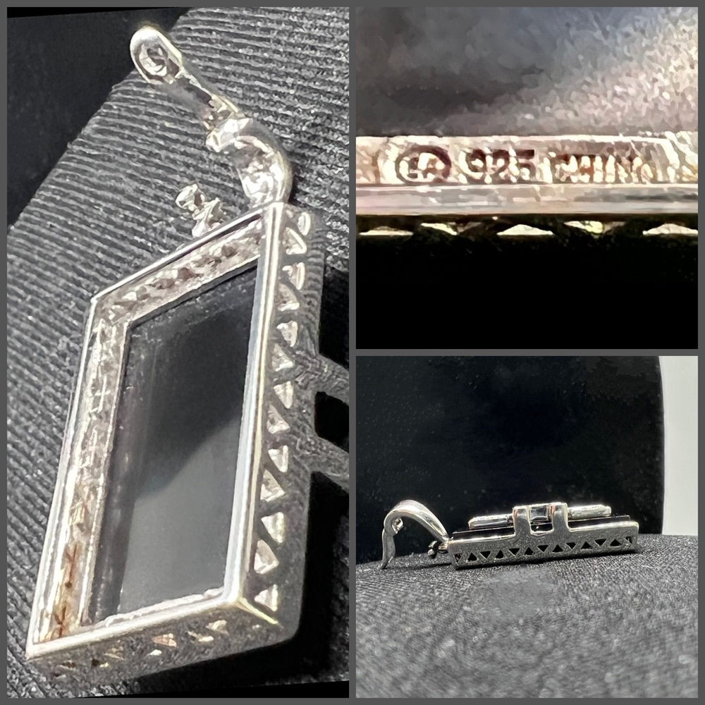 Vintage Affinity Onyx & Diamond Pendant w/a Sterling Silver Unisex Figaro Chain - Picture 3 of 6